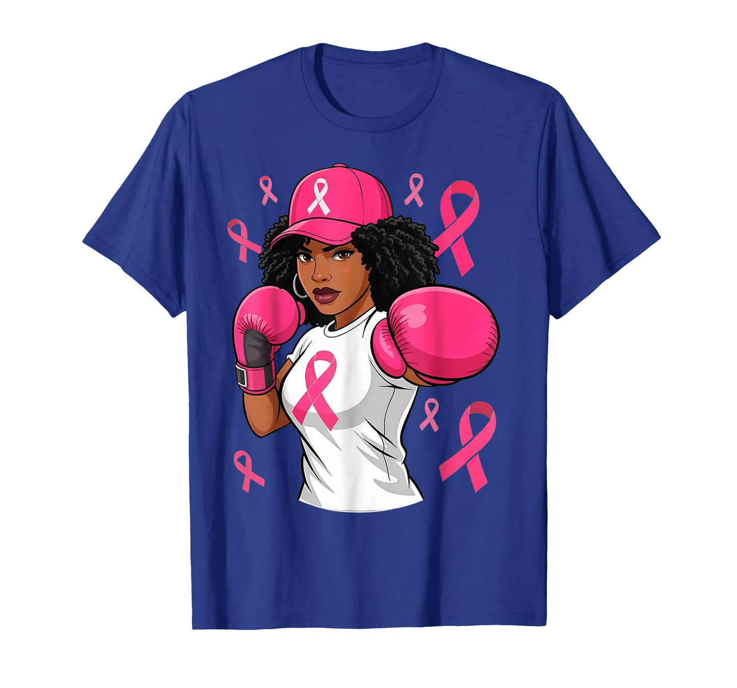 Women Black African American Breast Cancer Afro Pink Ribbon T-Shirt