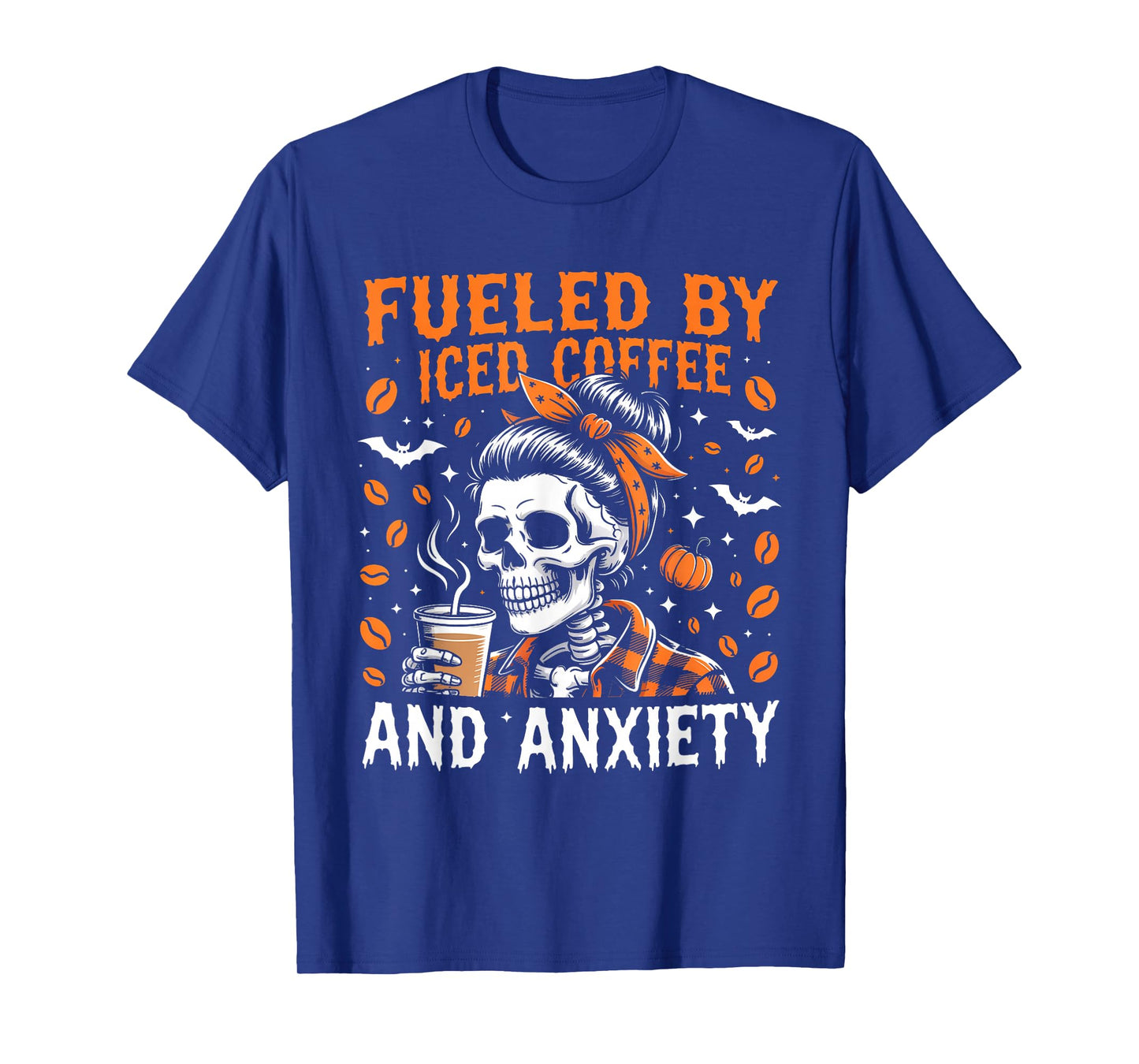 Fueled by Iced Coffee and Anxiety Funny Coffee Halloween T-Shirt