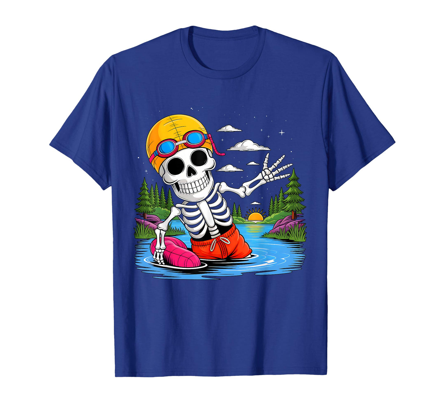 Skeleton Swimming Halloween Costume Funny Swimming Boys Kids T-Shirt