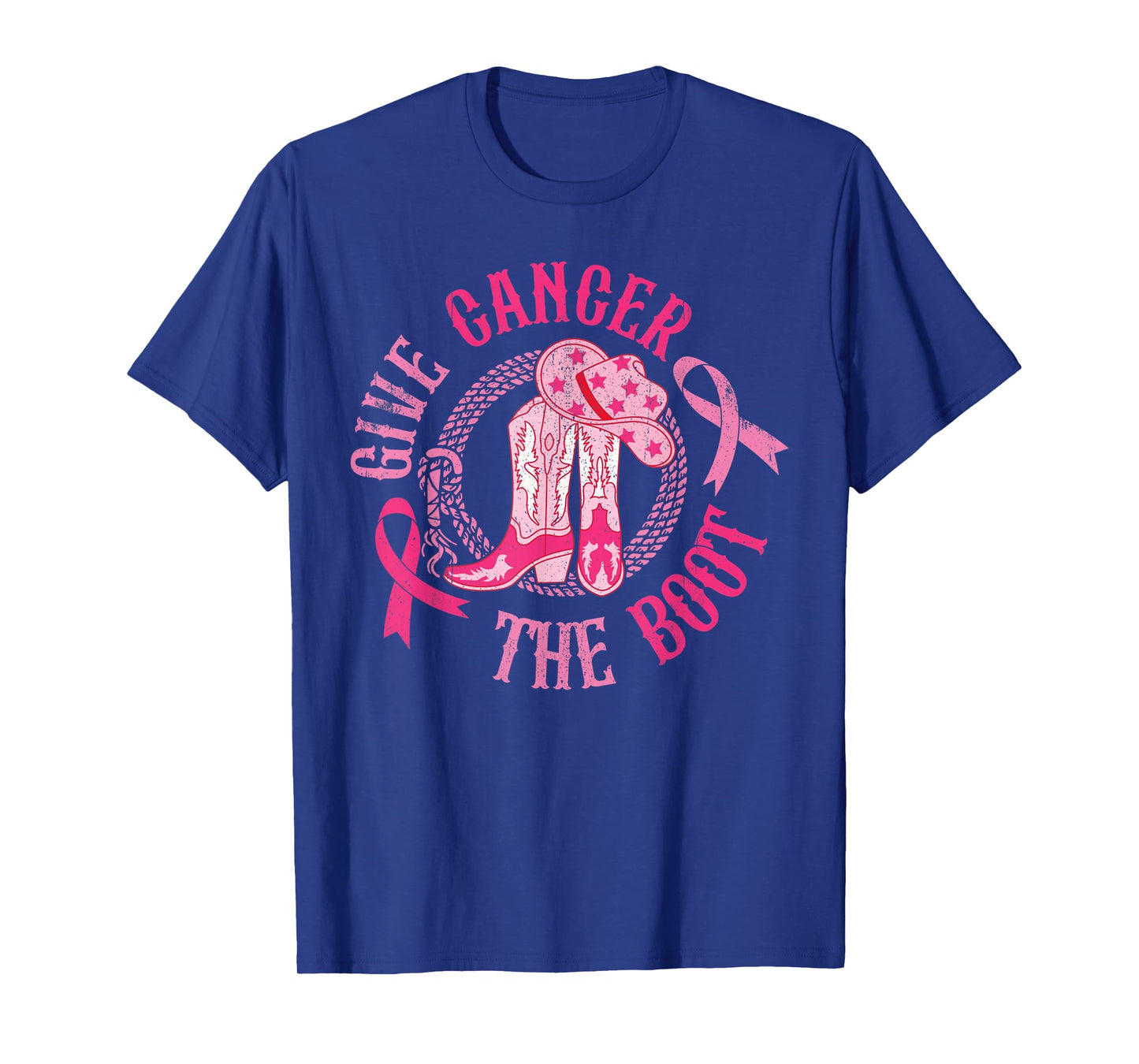 Give Breast Cancer The Boot Cowgirl Cancer Awareness Ribbon T-Shirt