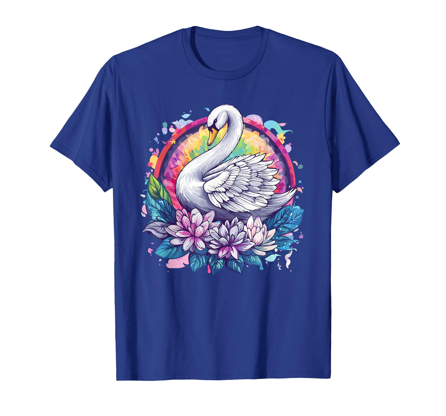 Swan With Floral Rainbow Elegance T-Shirt