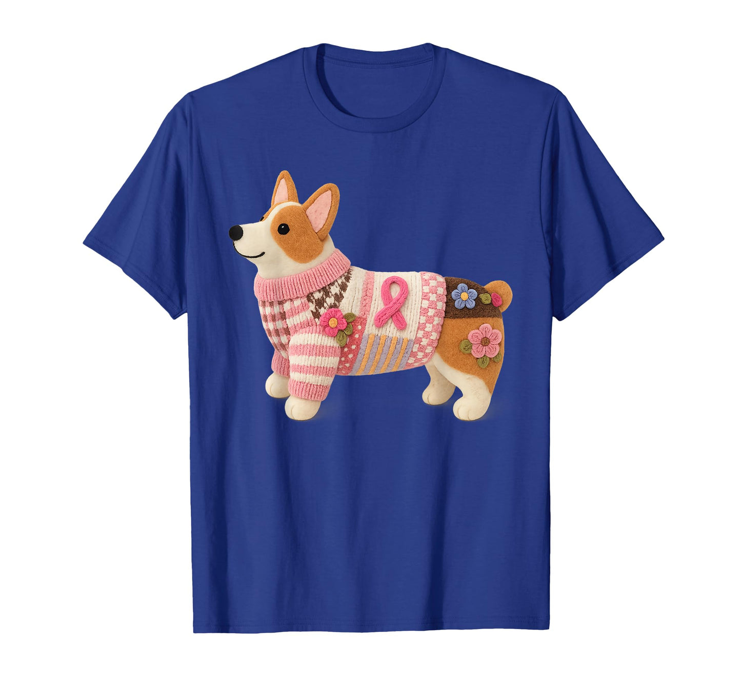 Corgi Dog Pink Ribbon Breast Cancer Pattern Felt Art T-Shirt