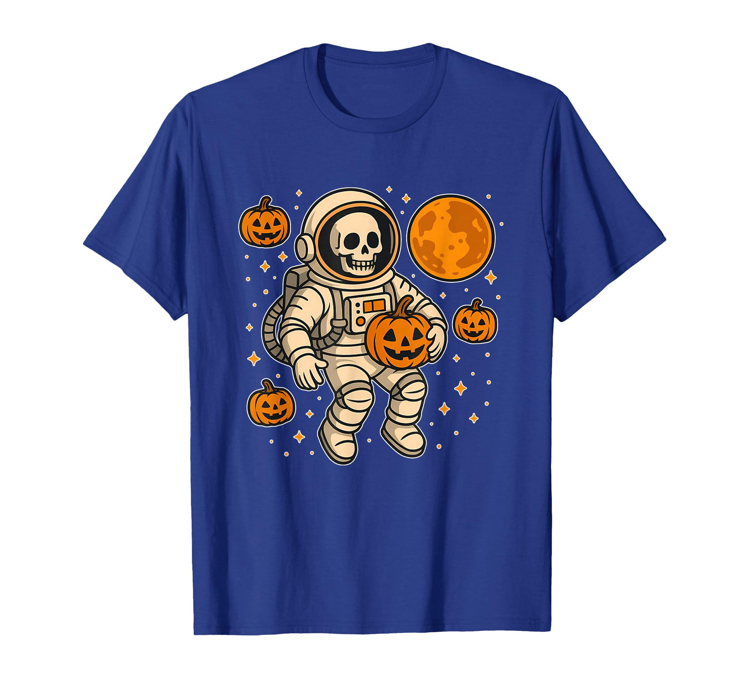Astronaut Skeleton with Pumpkins in Space T-Shirt