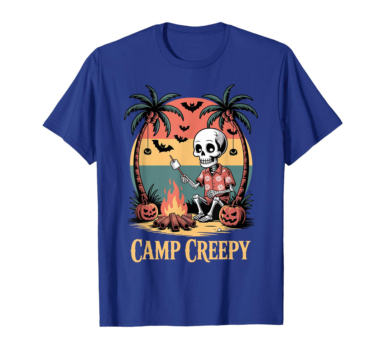 Camp Creepy, Fun Retro Skeleton with Spooky Palm Trees T-Shirt