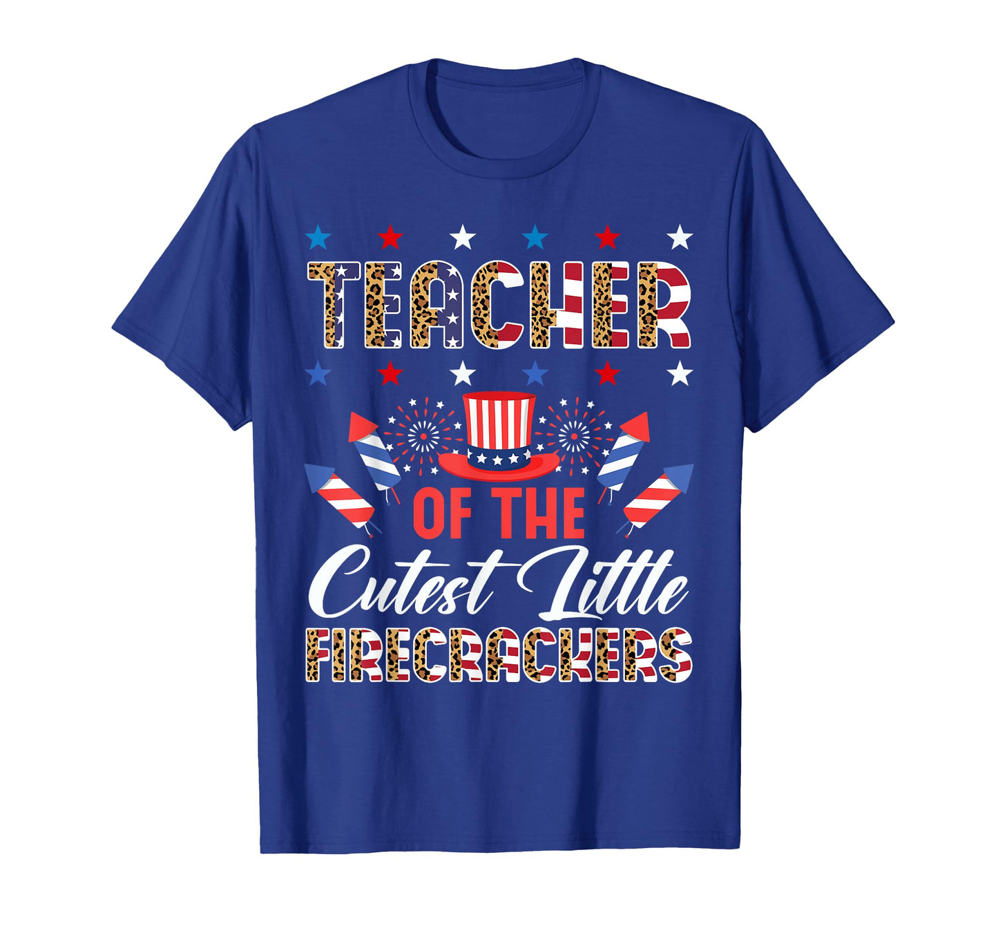 Teacher Of The Cutest Little Firecrackers 4th July Leopard Men Women T-Shirt