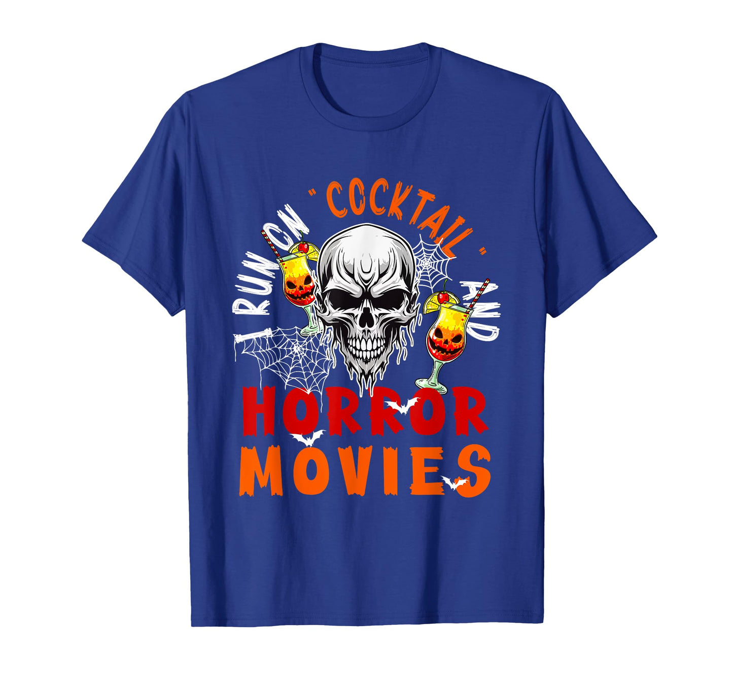 Running On Cocktail and Horror Movies Halloween Skull T-Shirt
