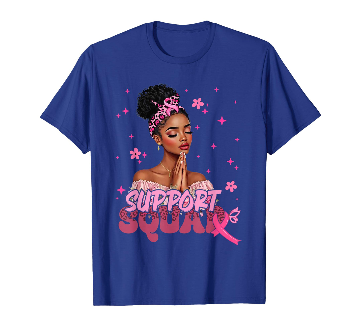 Support Squad Black Women Girls Pink Warrior Breast Cancer T-Shirt