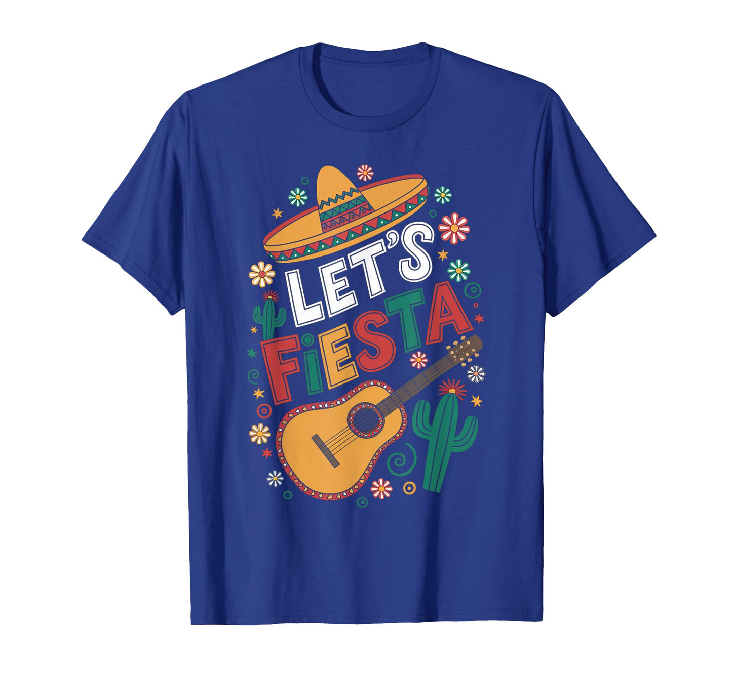 Funny Cinco de Mayo Letβs Fiesta Mexican Sombrero Guitar T-Shirt