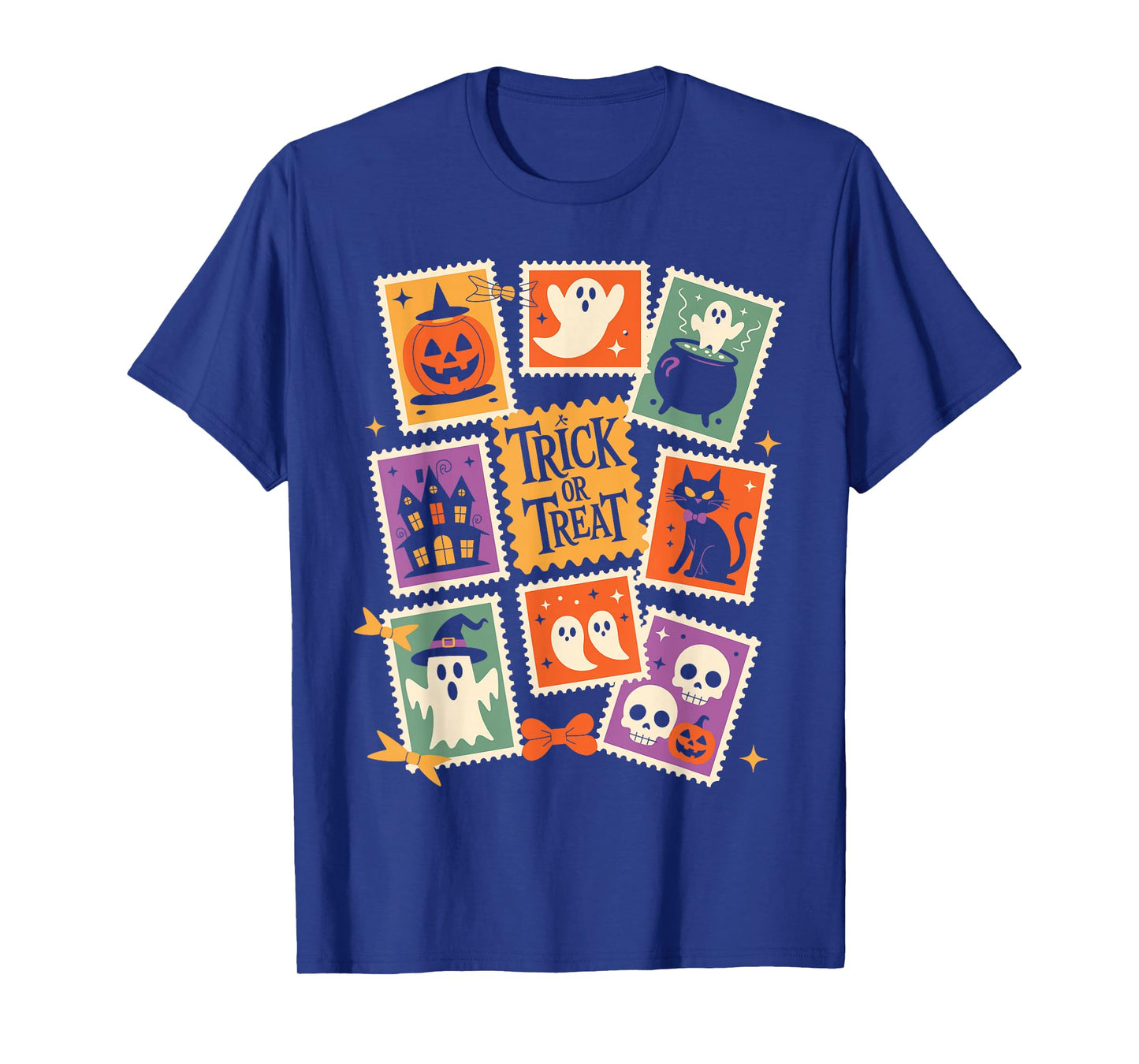 Halloween Stamps Spooky Pumpkin Ghost Cat Witch Skeleton T-Shirt