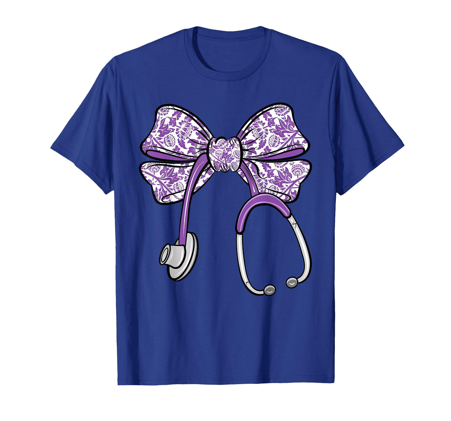 Cute Floral Coquette Purple Nurse Bow Ribbon Stethoscope RN T-Shirt