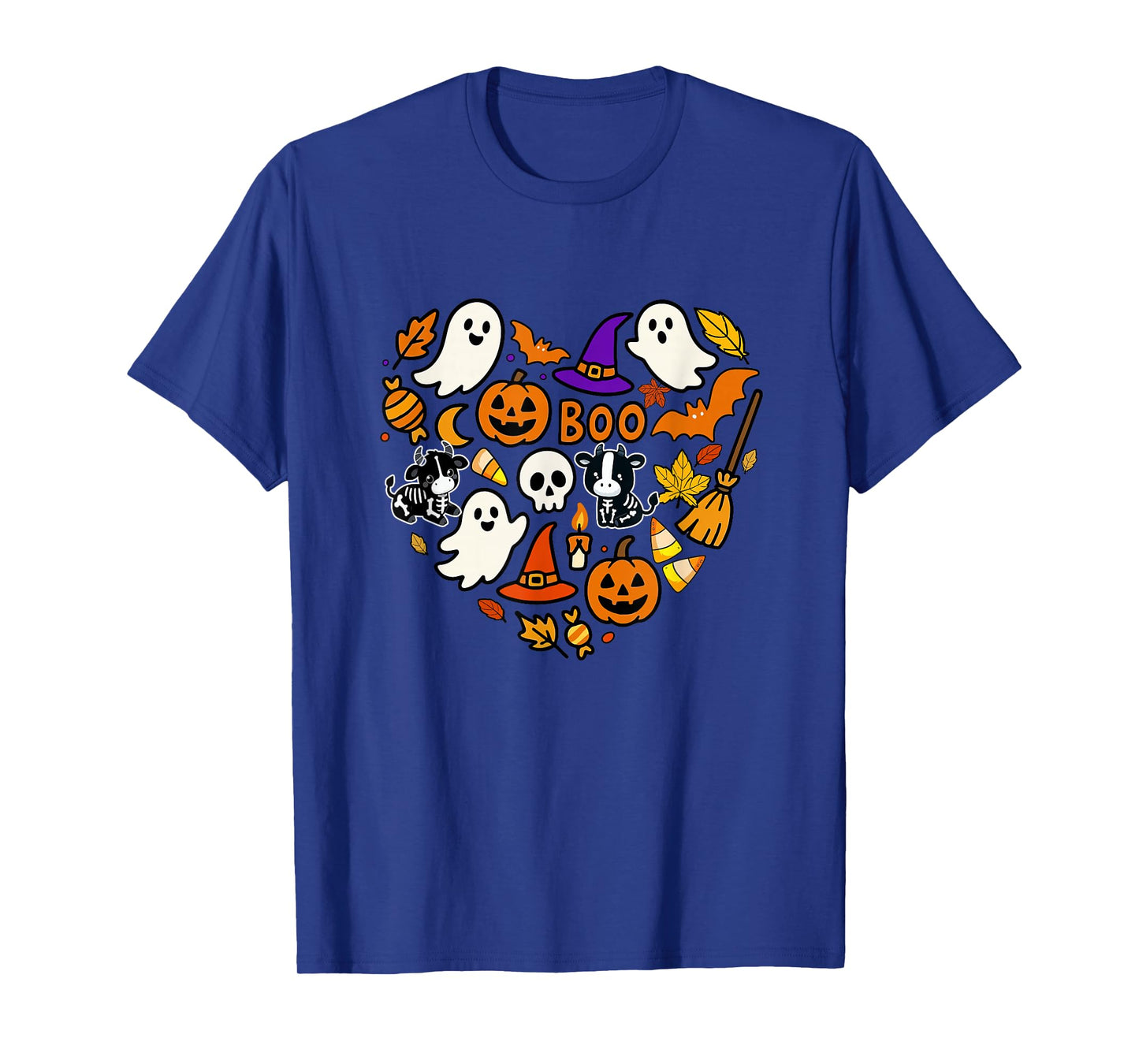 Group Cows Boo Ghosts Candy Corns Halloween Heart Shape T-Shirt