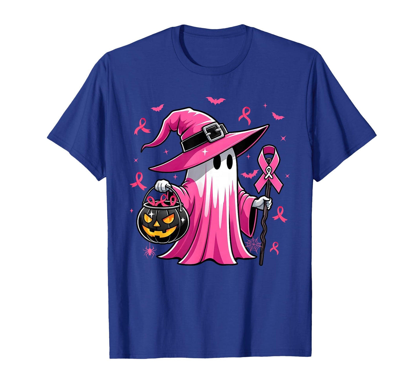Halloween Pink Ghost Witch Breast Cancer Awareness Women T-Shirt
