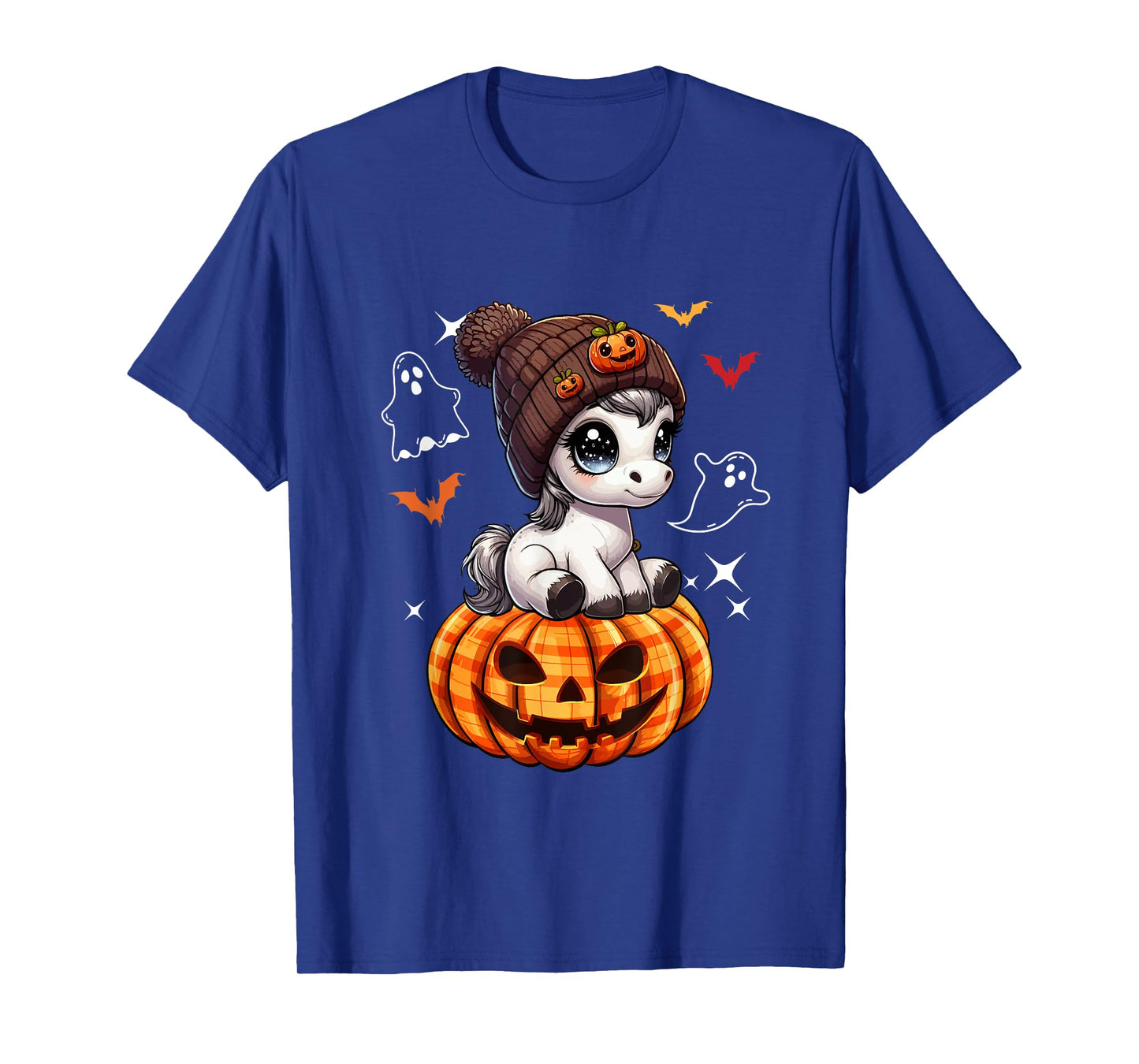 Horse Wearing Knitted Hat Halloween Carved Pumpkins Farmer T-Shirt