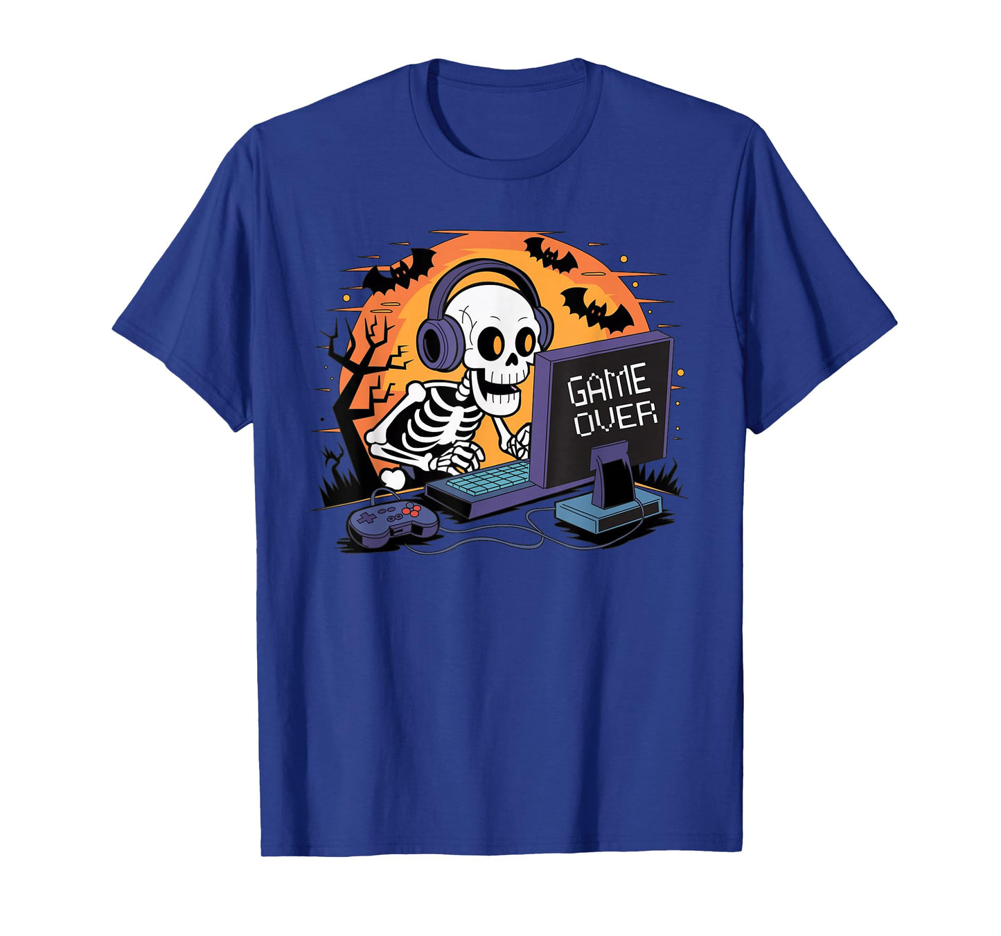 Skeleton Gamer Funny Halloween Spooky Gaming Design T-Shirt