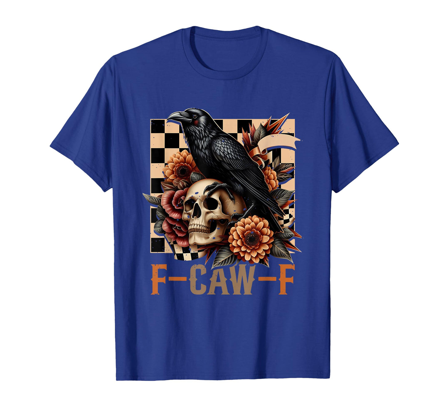 Halloween F Caw F Black Raven Bird F-Caw-F Crow Checkered T-Shirt