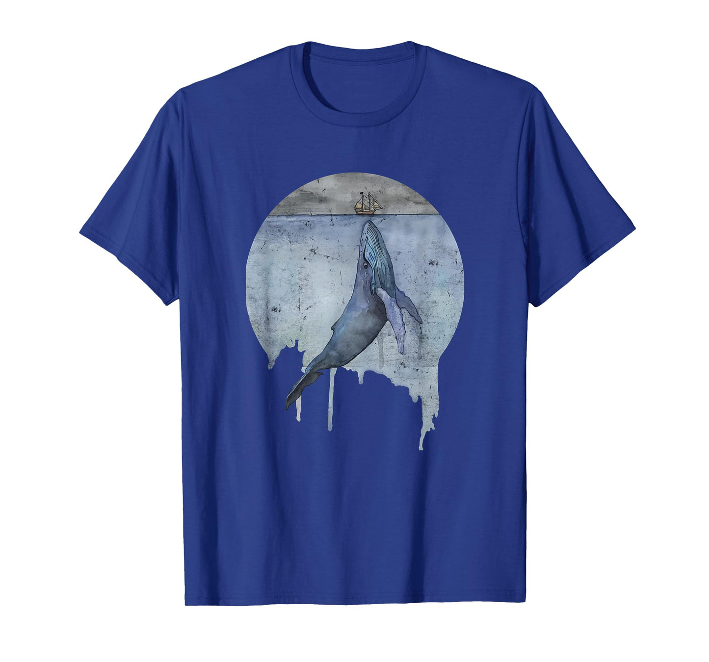 Humpback Whale Ship At Sea Distressed Watercolor Ocean Sea T-Shirt