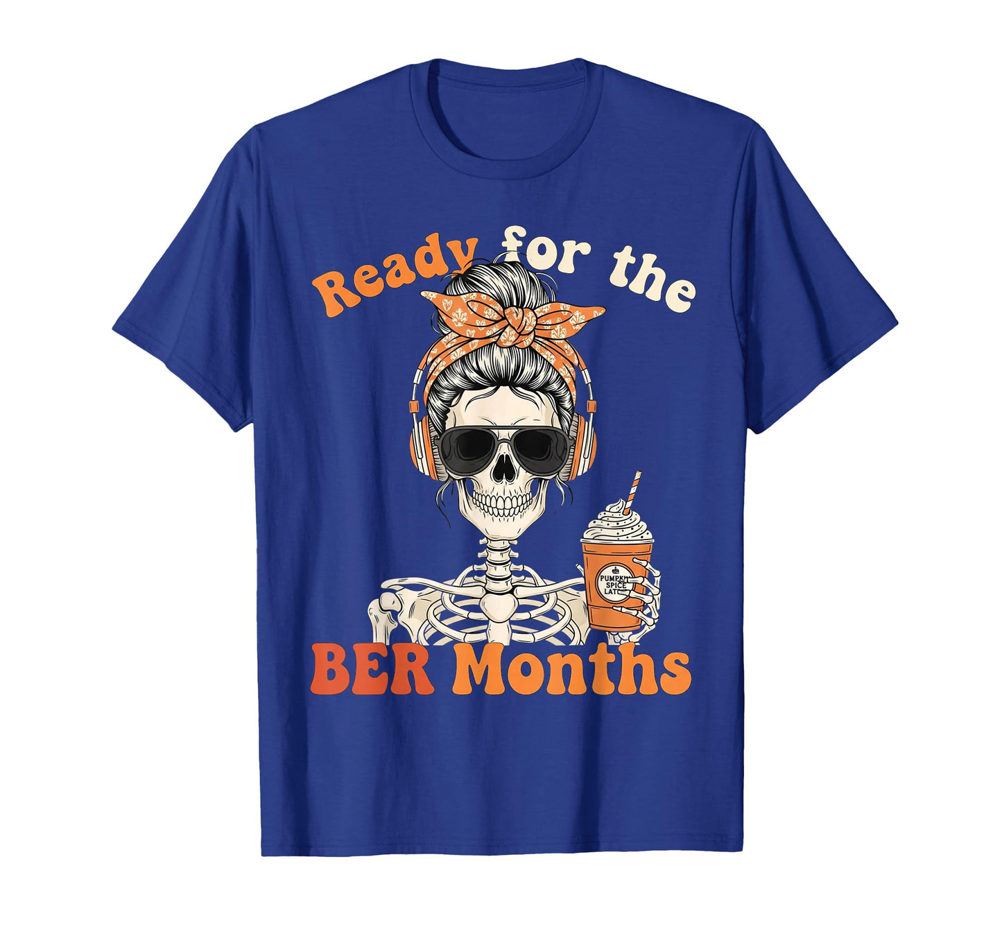 Skeleton Messy Bun Headphones Pumpkin Spice Music Coffee T-Shirt