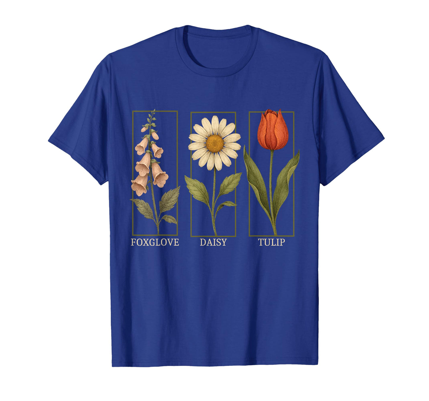 Vintage Botanical Flowers - Foxglove Daisy Tulip T-Shirt