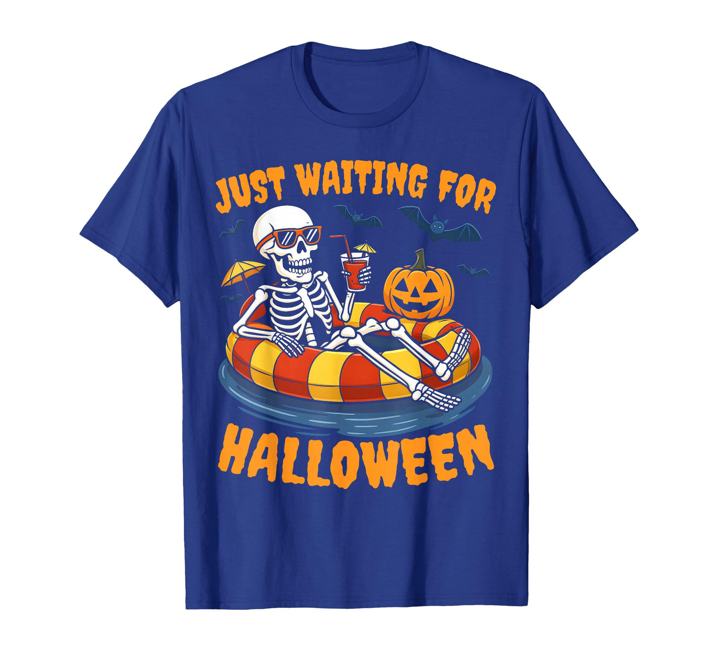 Spooky Summer Skeleton Just Waiting for Halloween Pumpkin T-Shirt