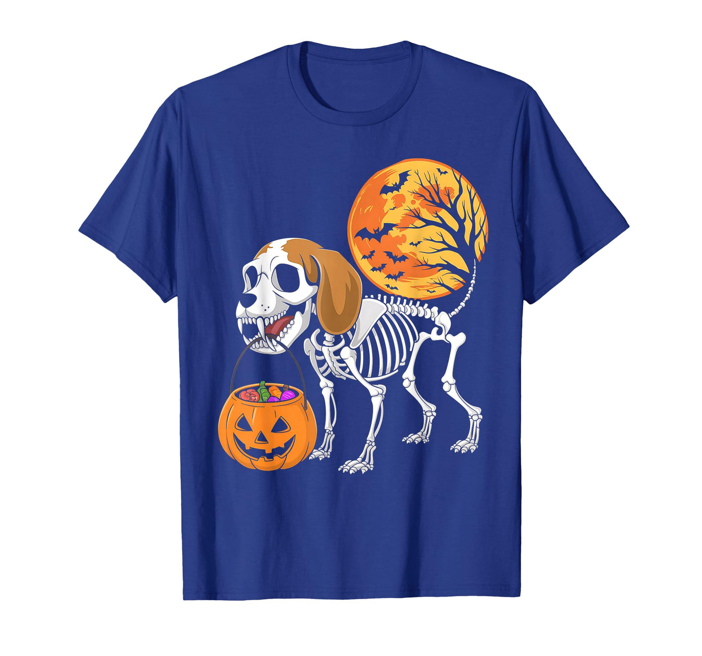 Funny Beagle Dog Skeleton Scary Pumpkin Moon Halloween T-Shirt