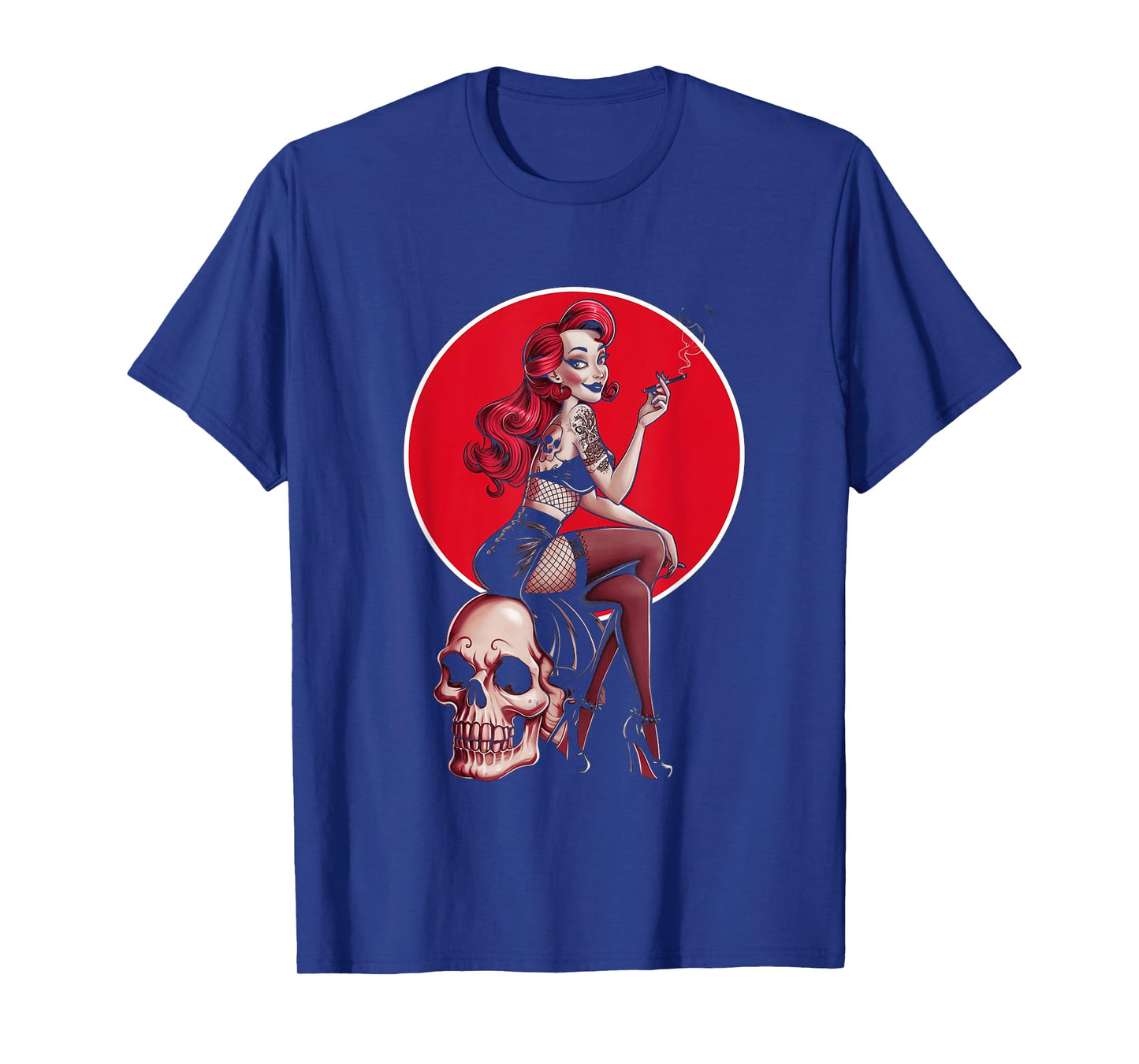 Tattoo Goth Pin-up Girl with Skull Vintage Horror Rockabilly T-Shirt