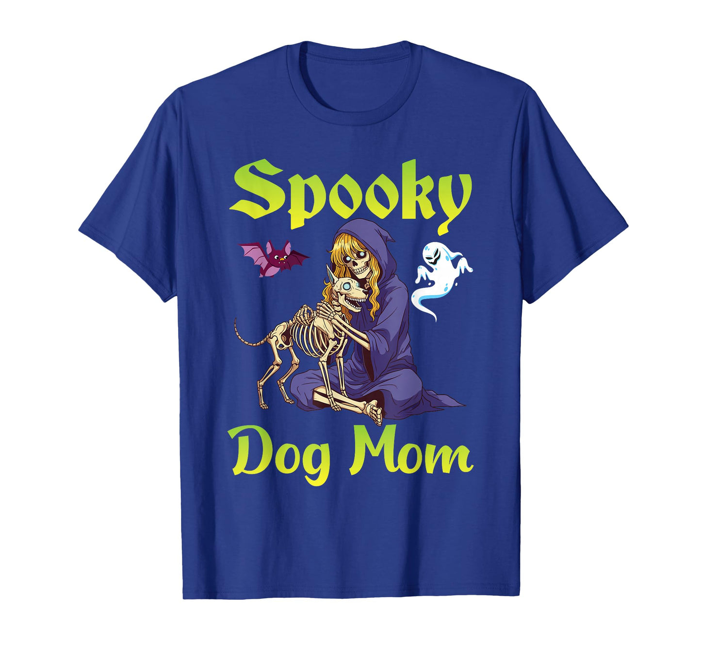 Spooky Dog Mom Halloween Skeleton Witch with Ghosts and Bat T-Shirt