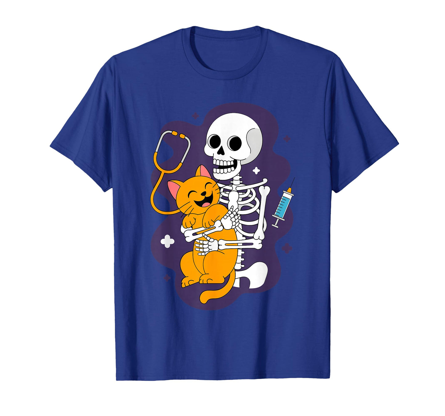 Skeleton Hugging Cat Funny Vet Cat Lover Halloween Men Women T-Shirt