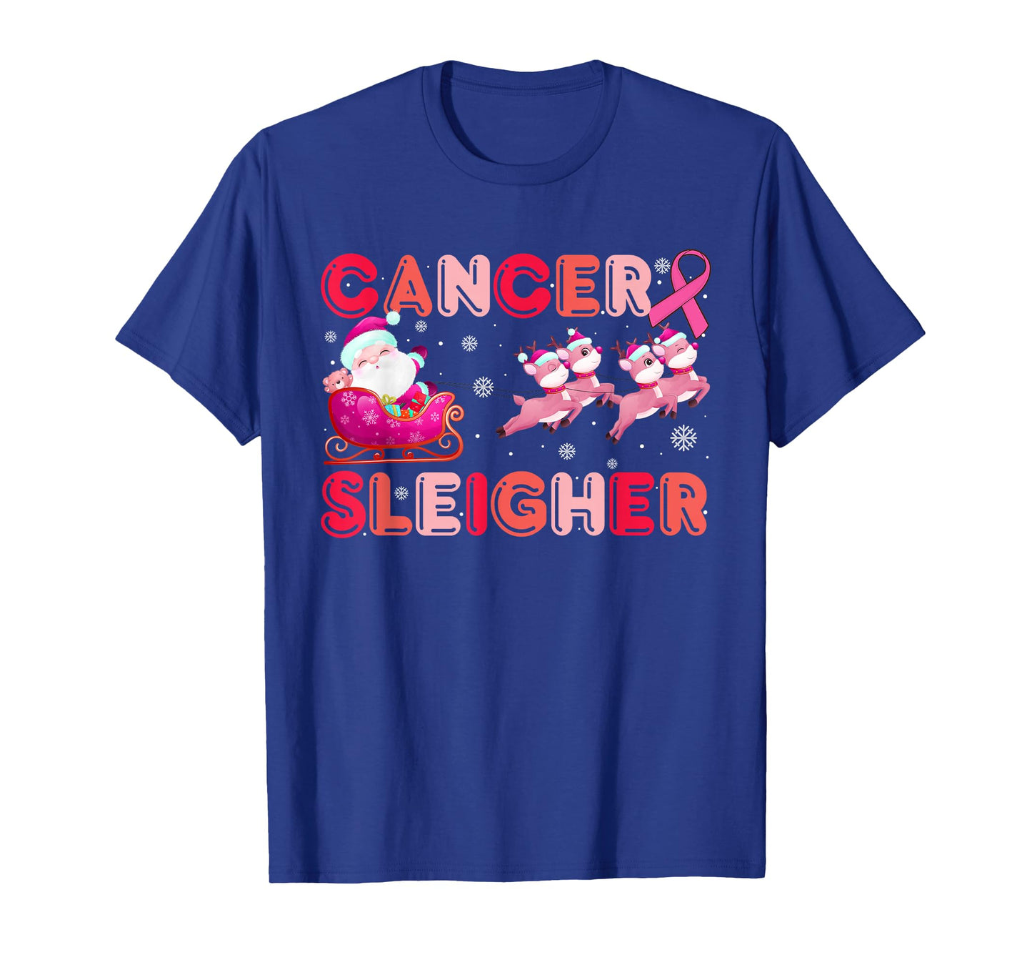 Cute Breast Cancer Sleigher Christmas Santa Sleigh Reindeer T-Shirt