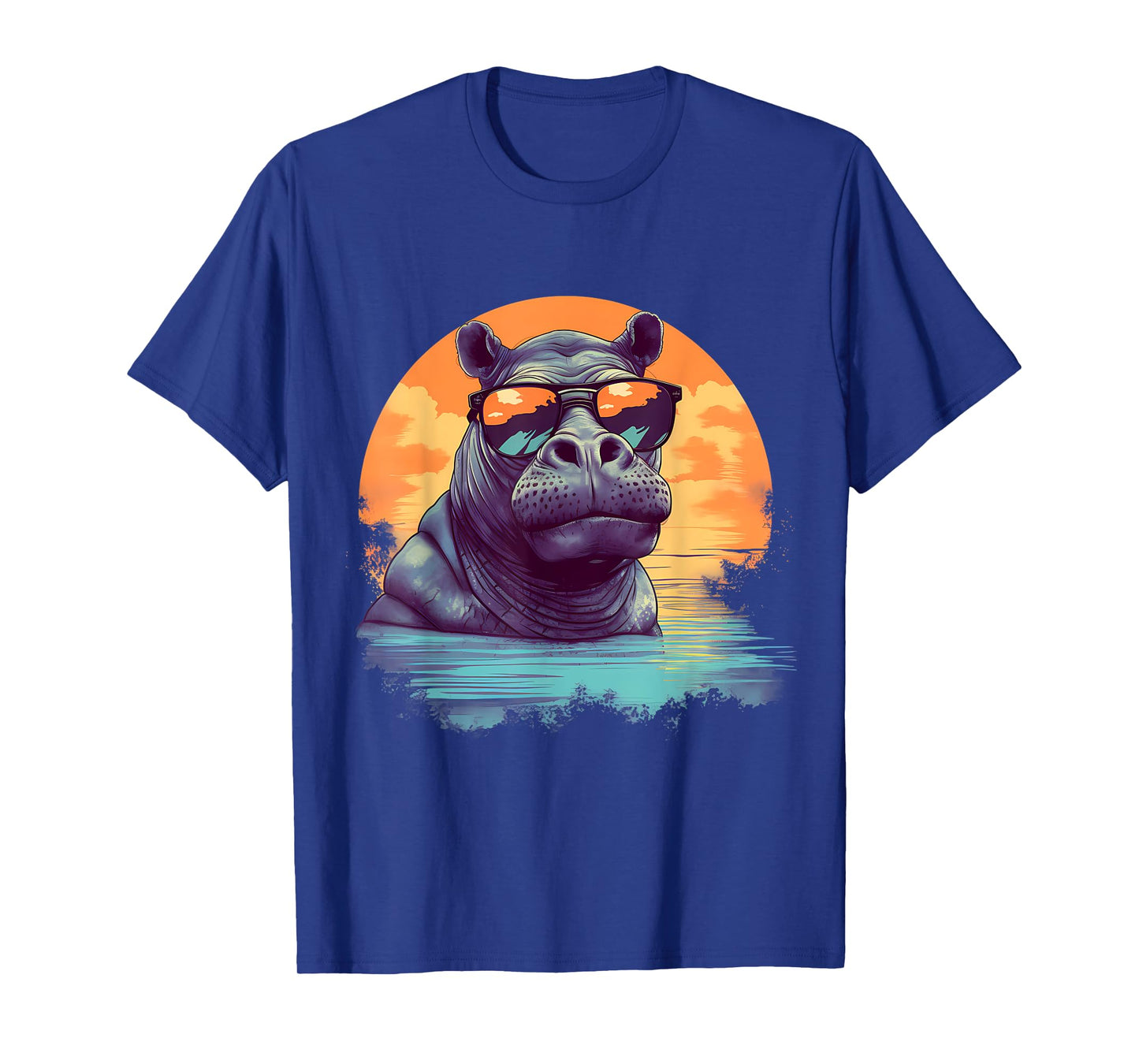 Hippo Sunglasses Colourful Artwork Safari Hippopotamus T-Shirt