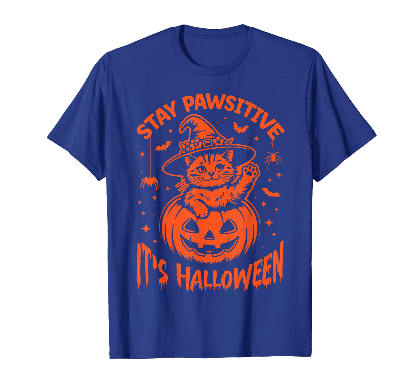 Stay Pawsitive, itβs Halloween Pet Creepy Black Cat Pumpkin T-Shirt