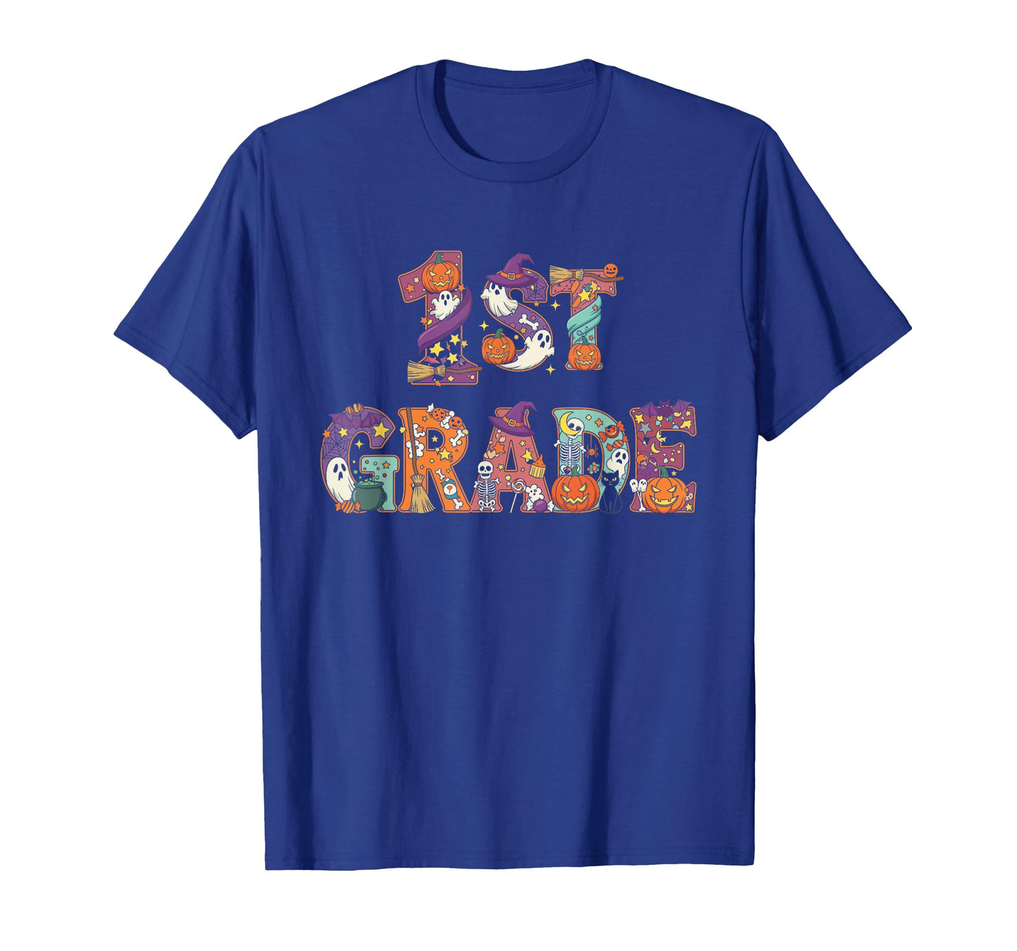 1st Grade Pumpkin Ghost Skeleton Halloween Kids Mens Womens T-Shirt