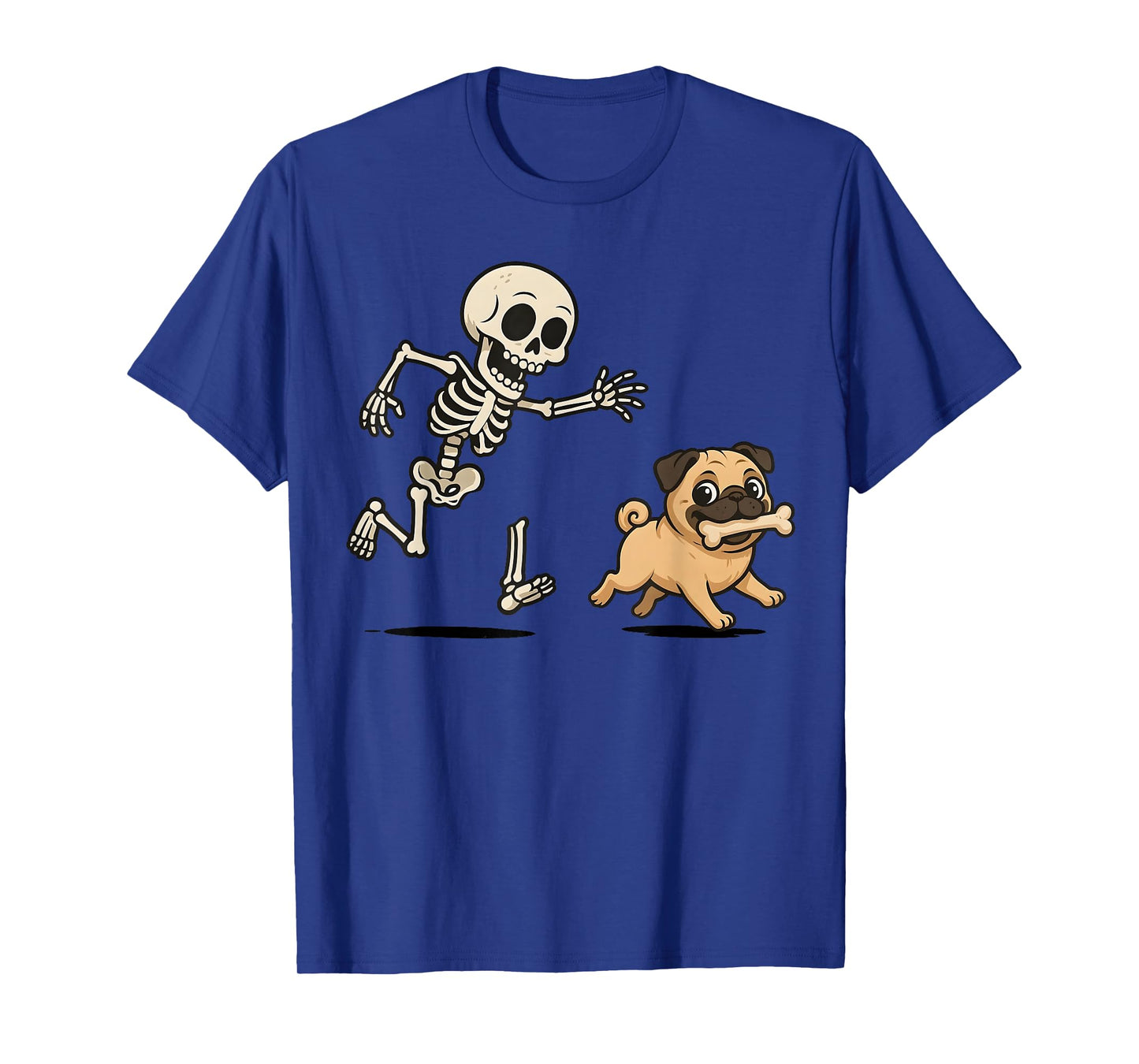 Funny Skeleton Chasing Pug Halloween Dog Mom Pet Lover T-Shirt