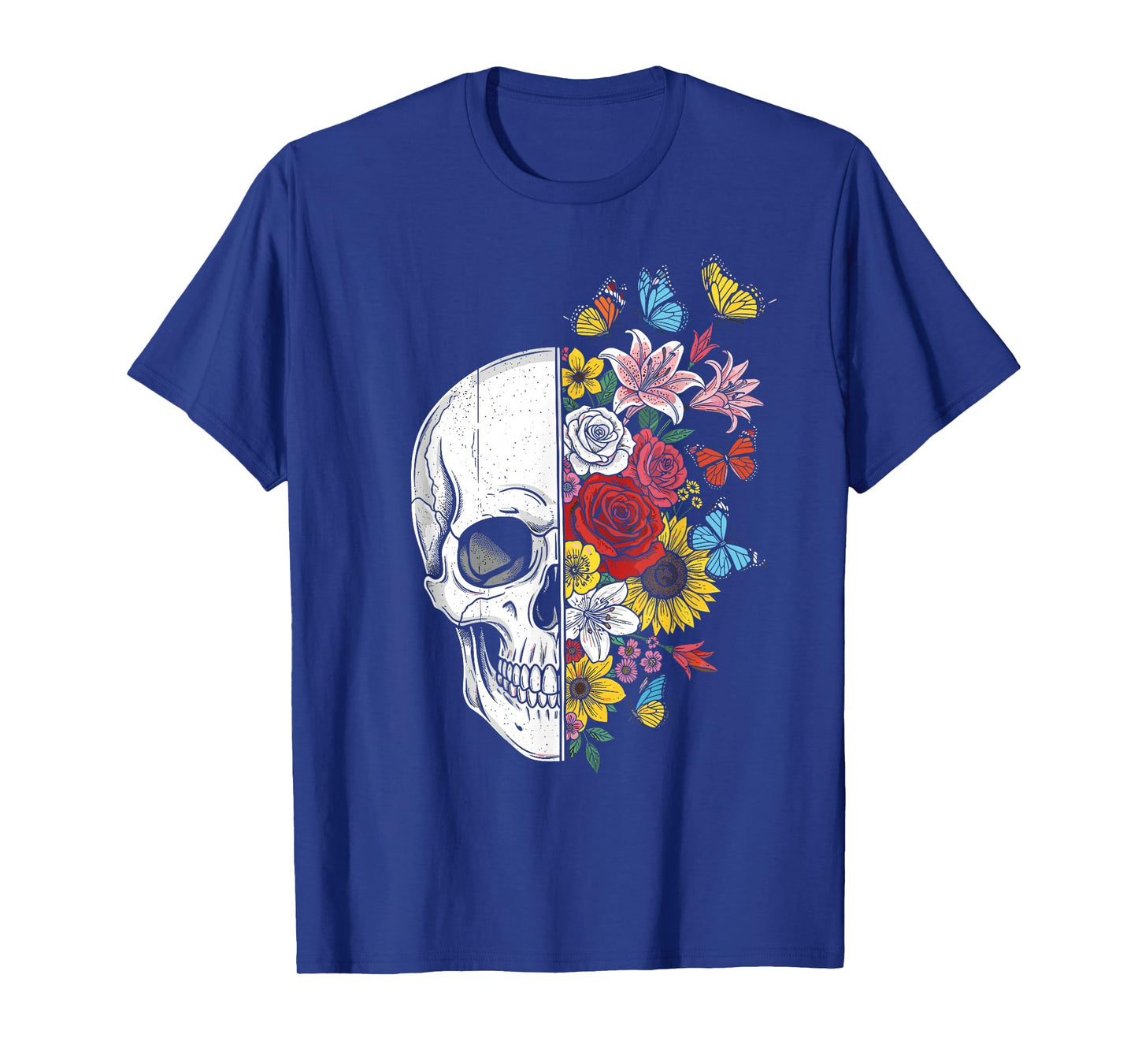Half Skull with Flowers Funny Halloween Costume Spooky T-Shirt