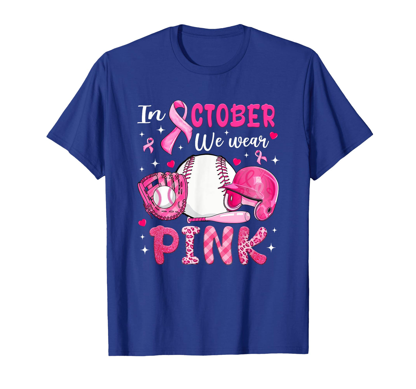 in October We Wear Pink Baseball Breast Cancer Awareness T-Shirt