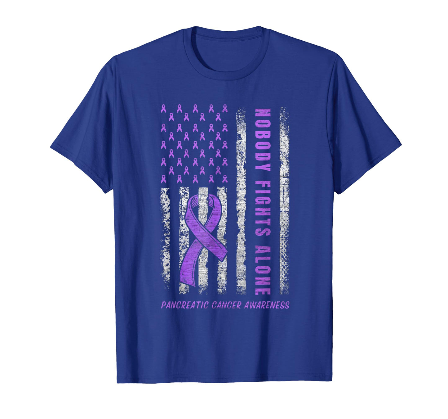 Purple Ribbon USA Flag Pancreatic Cancer Awareness T-Shirt