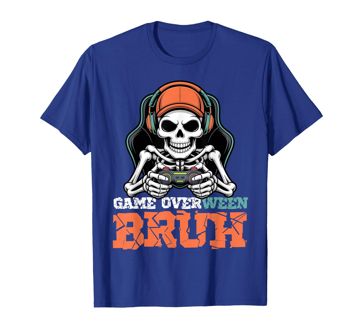 Halloween Skeleton Gamer Video Game Overween Bruh Boys Men T-Shirt