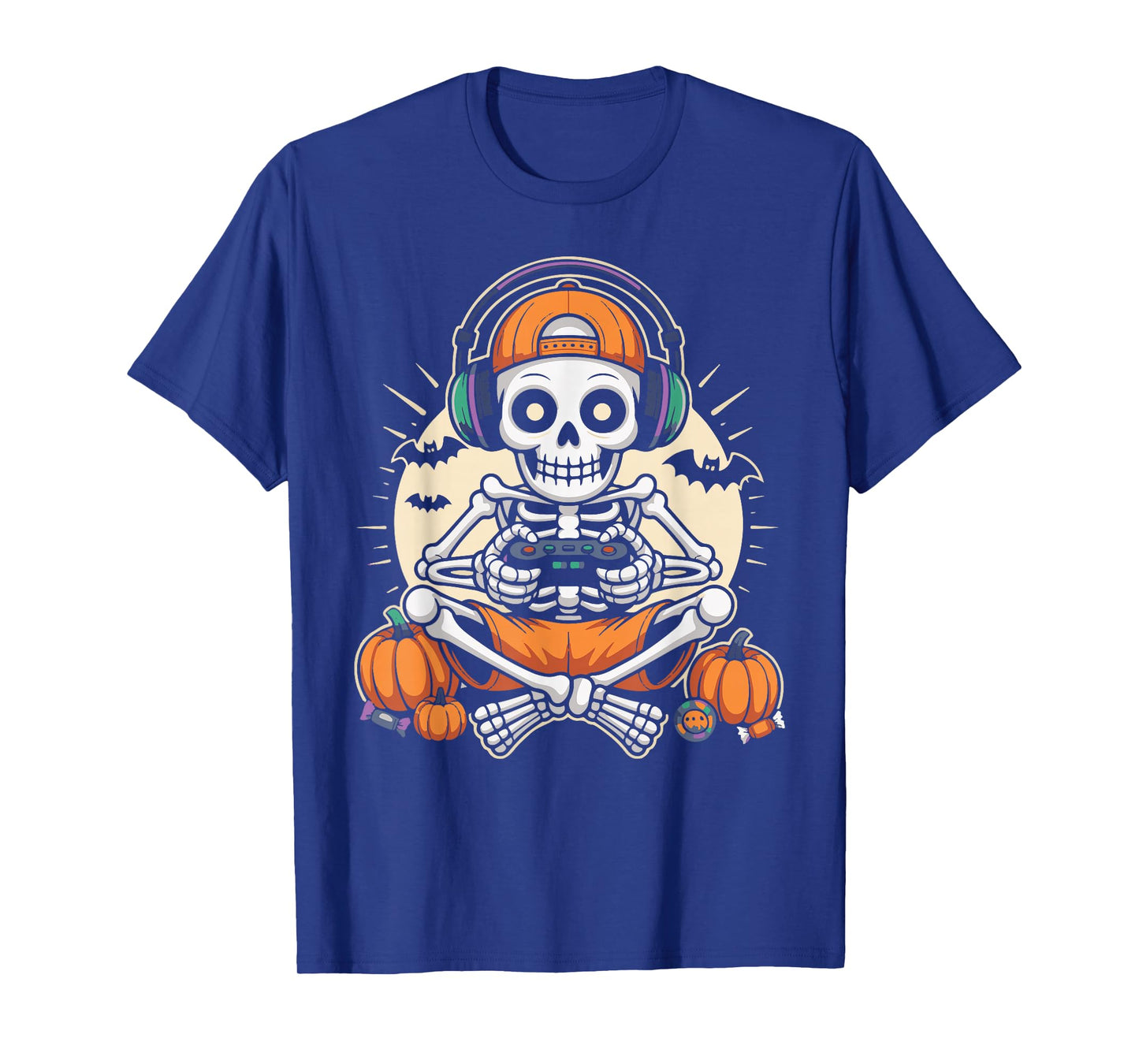 Skeleton Gamer Headphone Retro Halloween Gaming Boys Kids T-Shirt