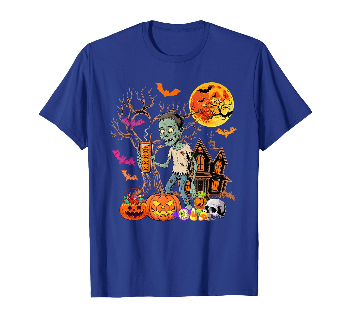 Zombie Drinking Coffee Halloween Carved Pumpkin Lover T-Shirt