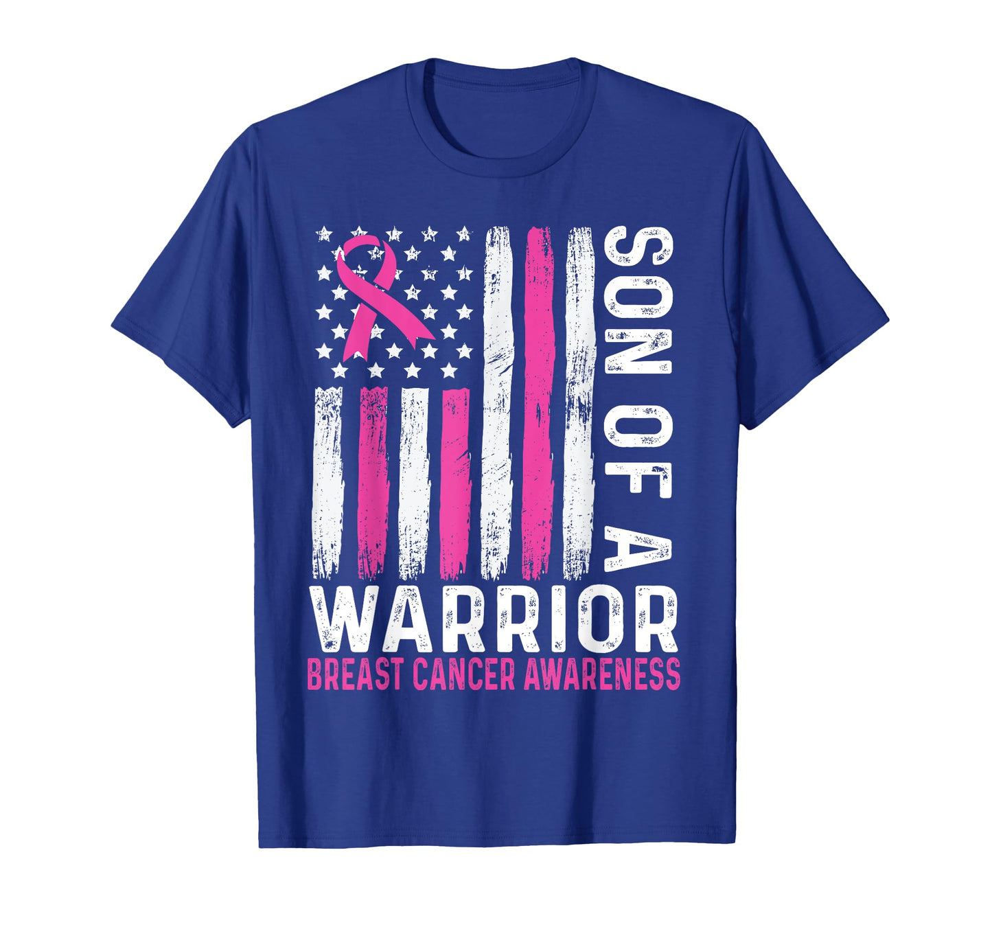 Son of a Warrior Cancer USA American Flag Breast Cancer T-Shirt for Women Kids Men