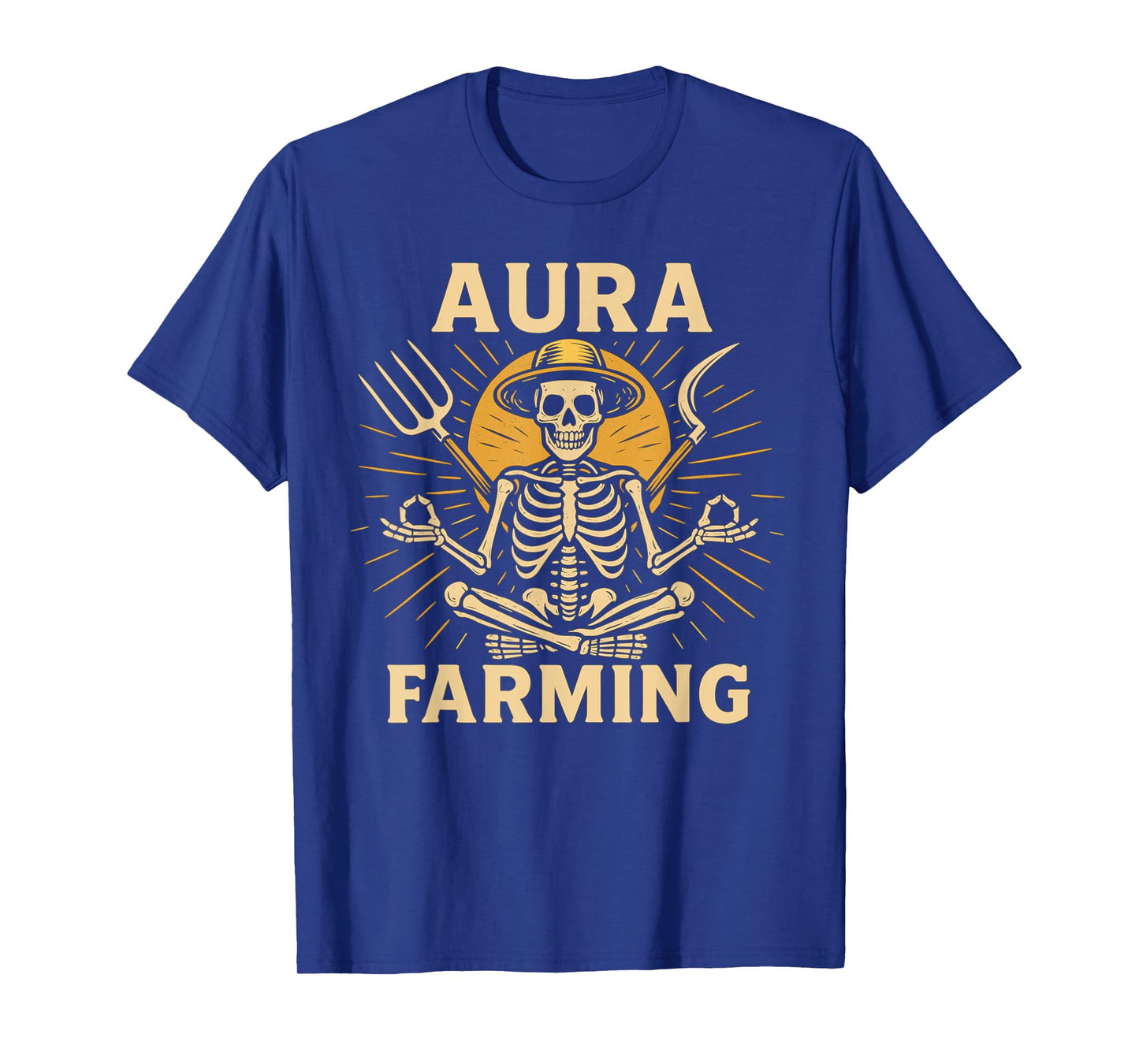 Aura Farming Skeleton β Zen Farmer Meditating with Pitchfork T-Shirt