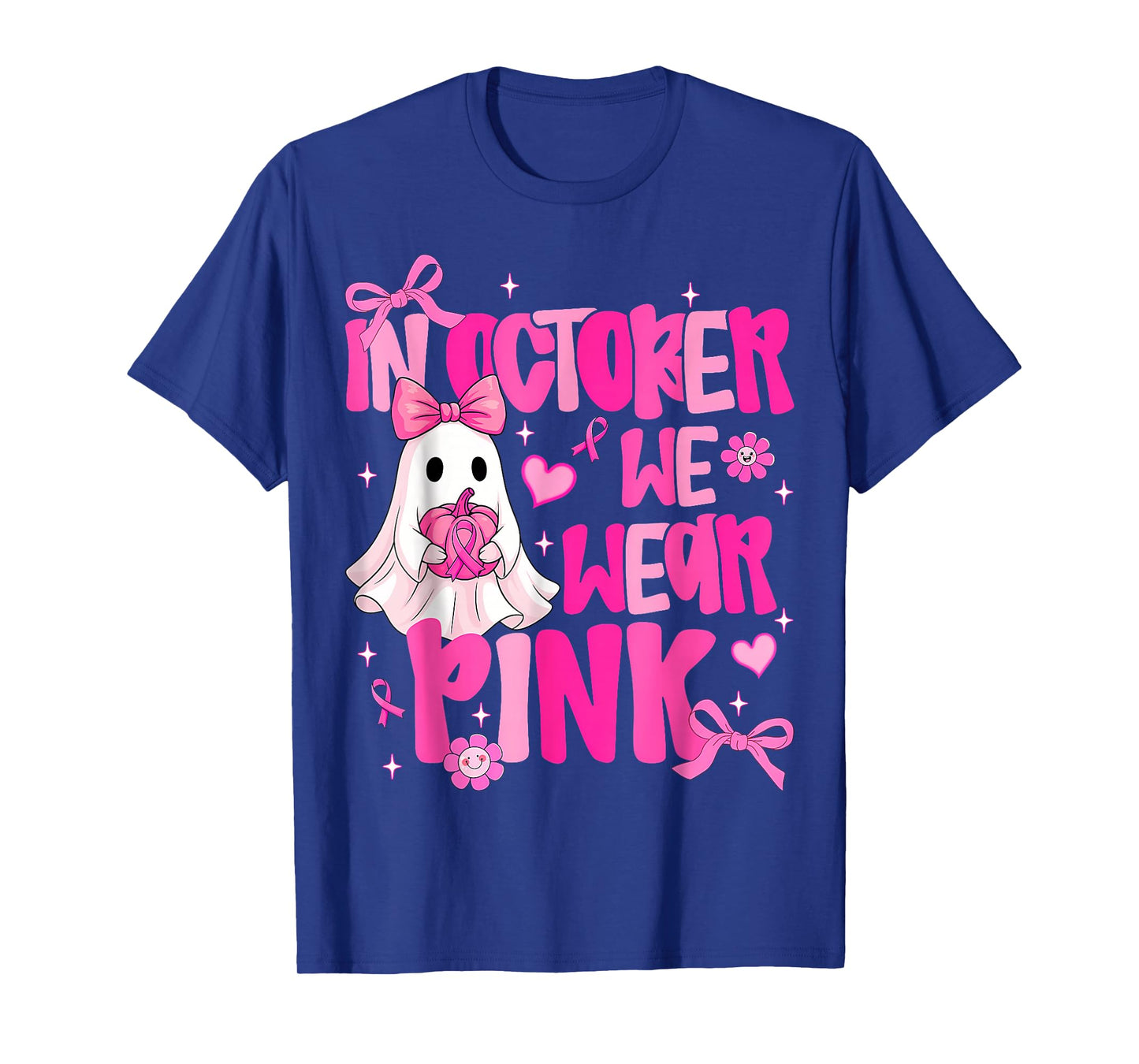In October We Wear Pink Cute Ghost Halloween Breast Cancer T-Shirt