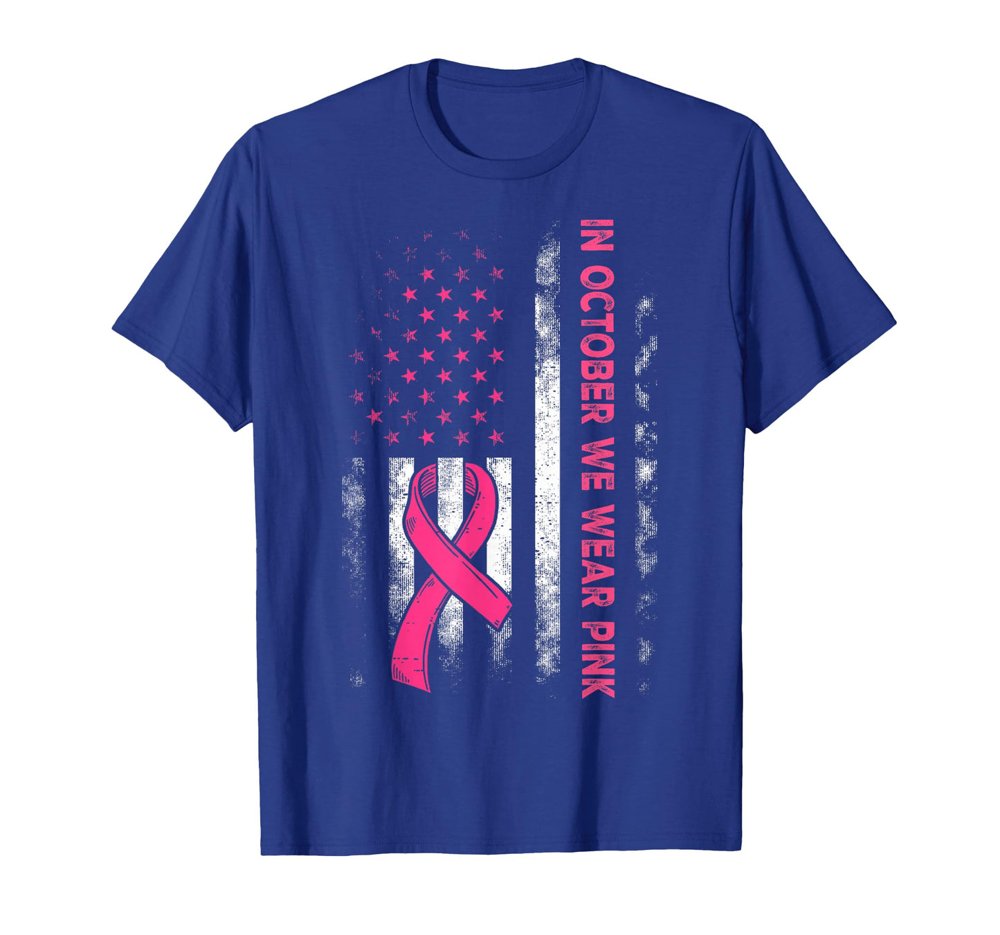 in October We Wear Pink Us Flag Breast Cancer Awareness T-Shirt