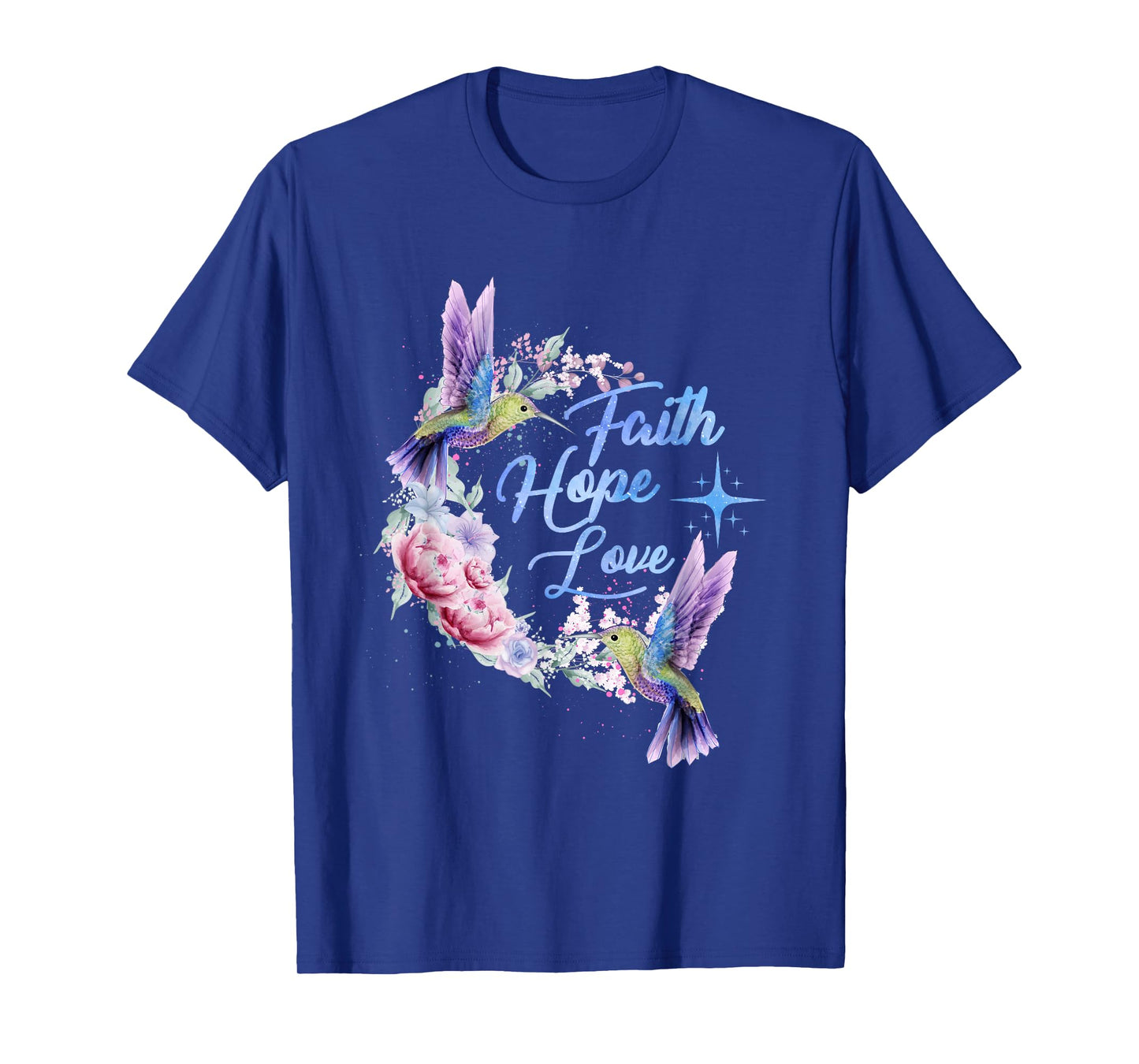 Hope Faith Love Hummingbird Picture Bird Print T-Shirt