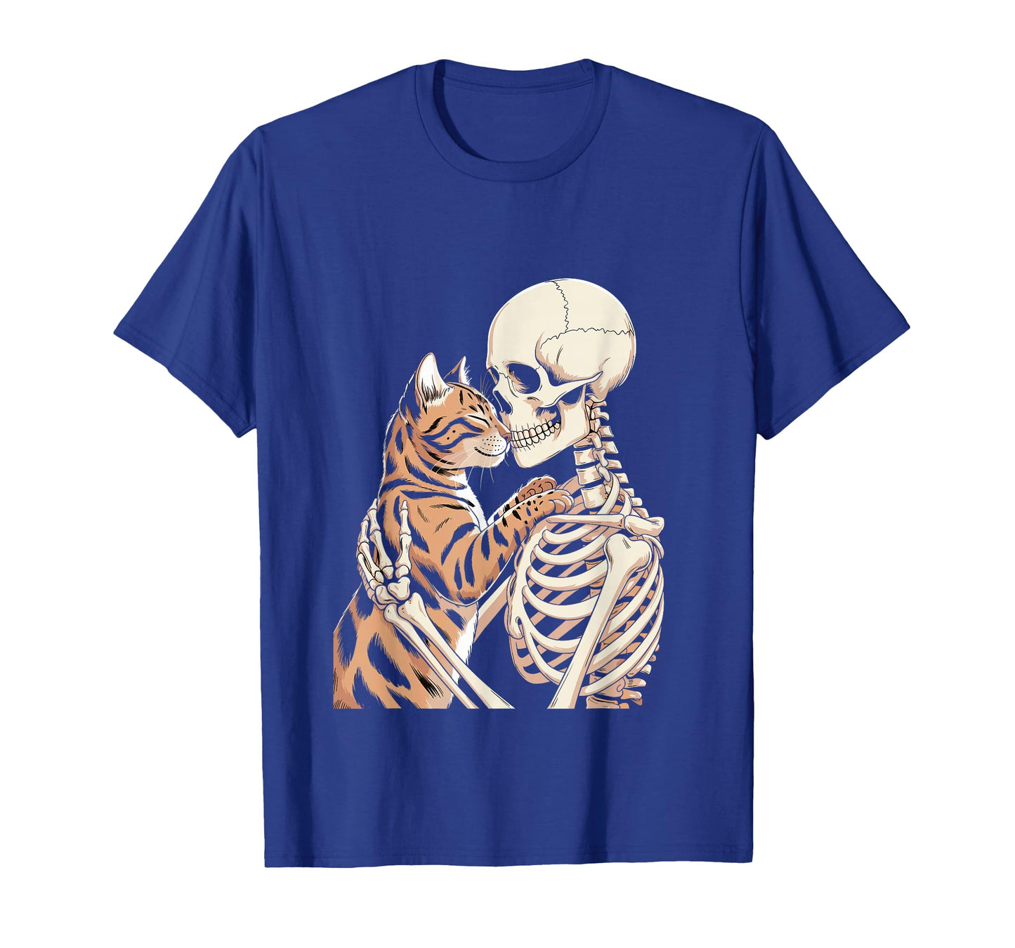 Skeleton Hugging Cat Halloween Cat Lover Cat Dad Mom T-Shirt