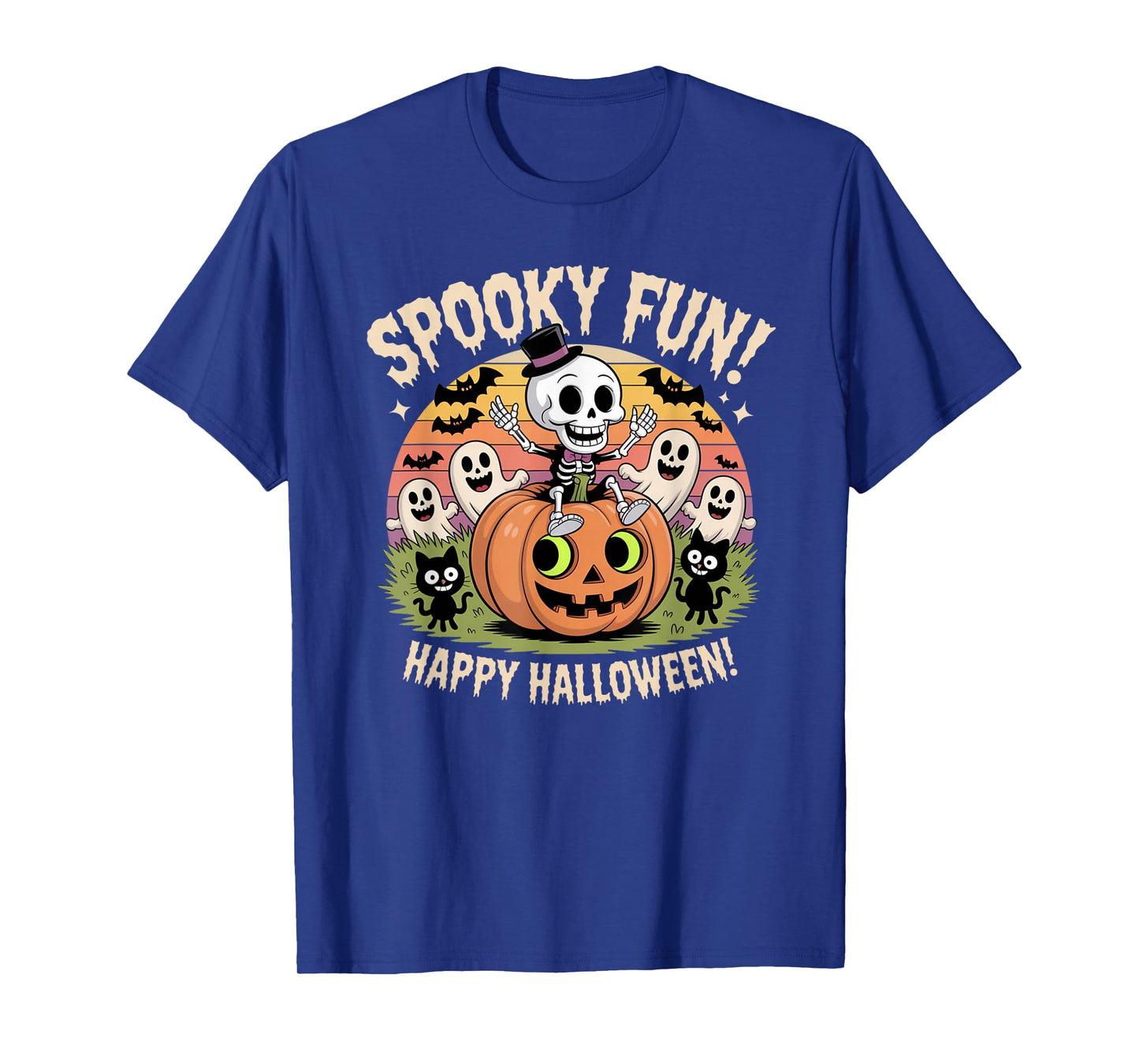 Spooky Fun Skeleton Pumpkin Ghosts Cat Kids Tee T-Shirt