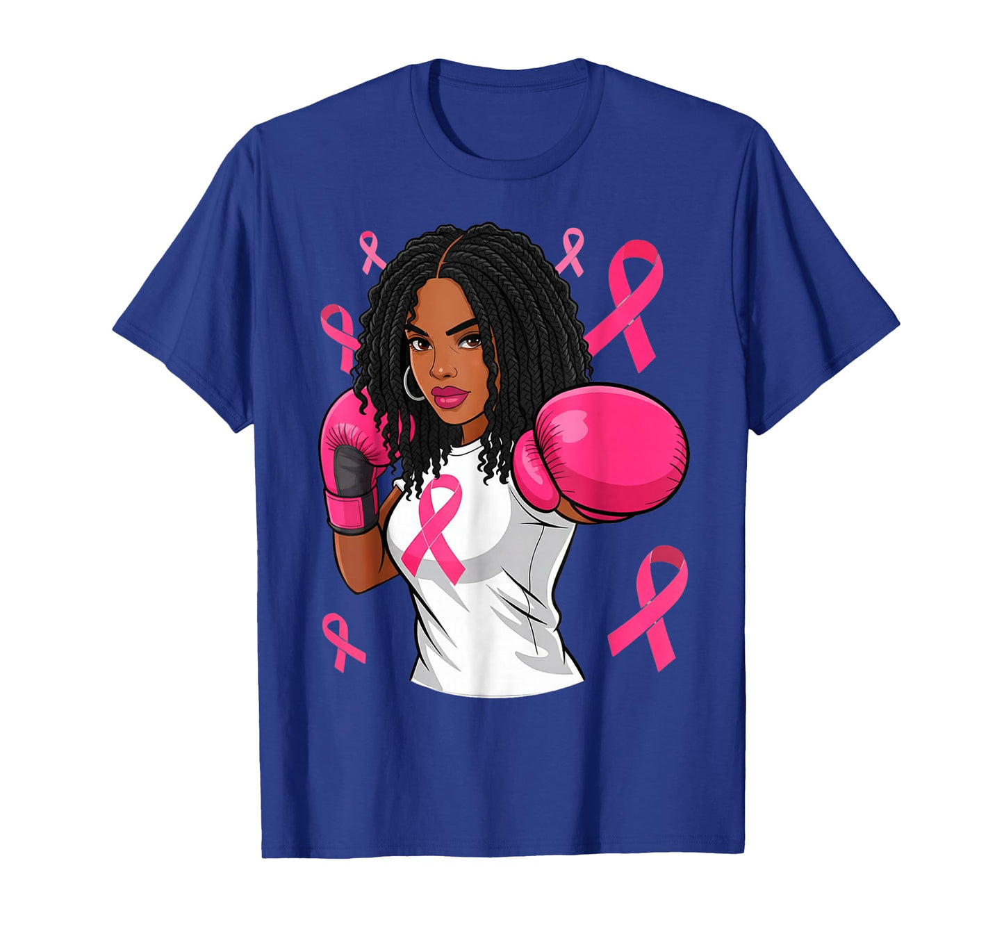 Women Black African American Breast Cancer Afro Pink Ribbon T-Shirt