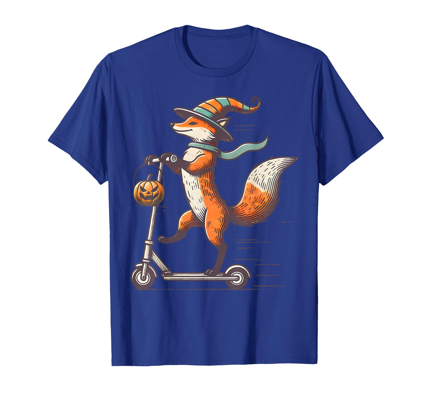 Funny Fox Riding Scooter Fall Pumpkin Halloween Thanksgiving T-Shirt