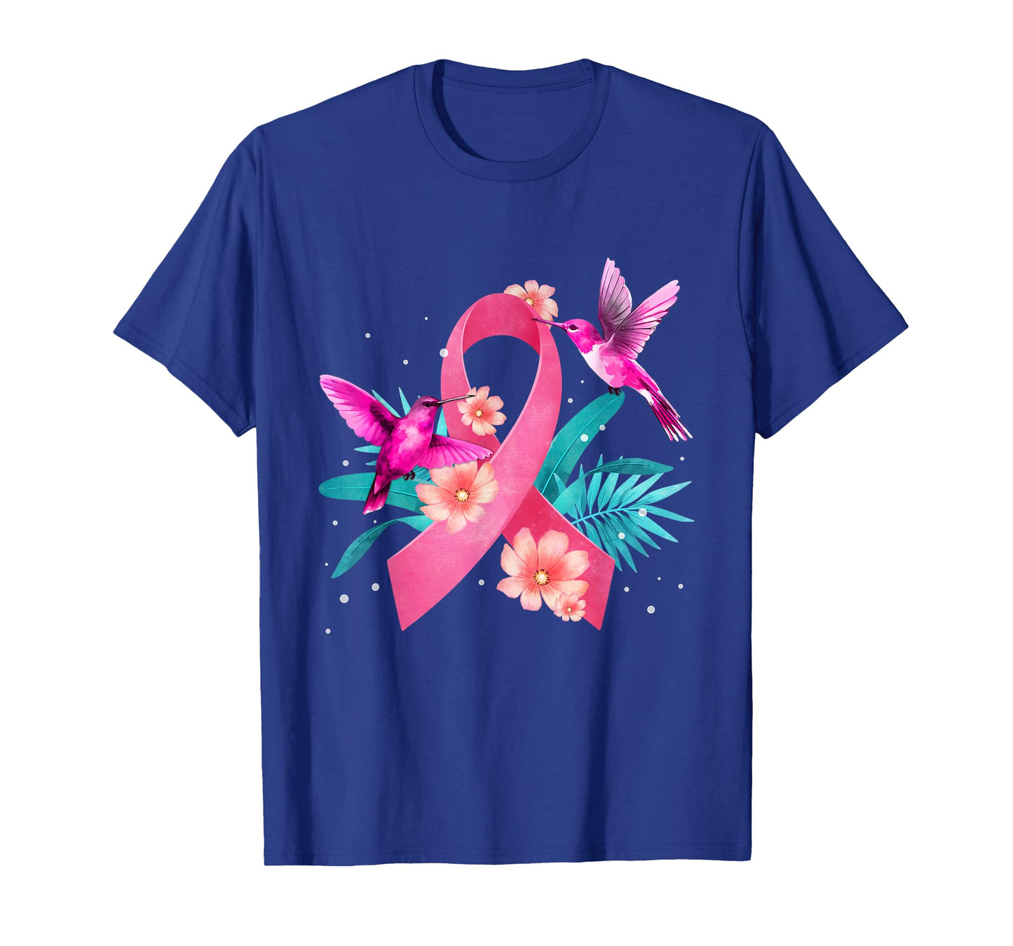 Hummingbird Breast Cancer Awareness Pink Ribbon Flowers T-Shirt