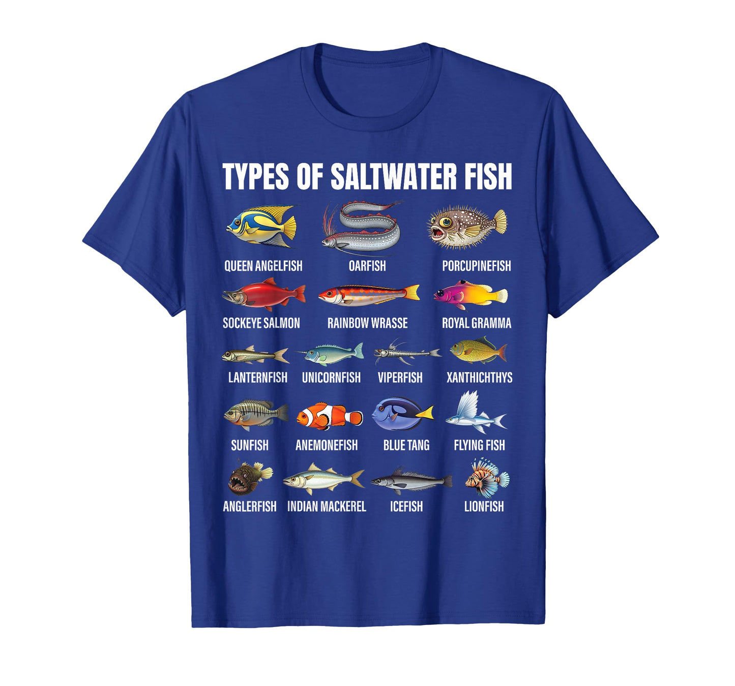 Types of Saltwater Fish Ocean Species Biology Fishing Lovers T-Shirt
