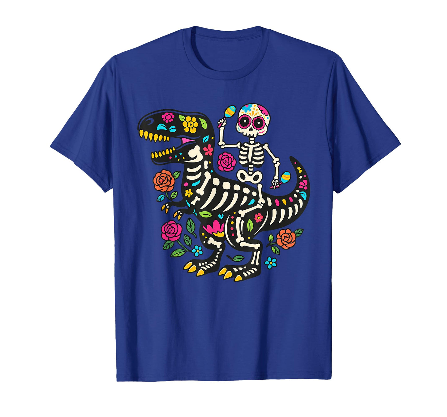 Mexican Dia De Los Muertos Skeleton Dinosaur Funny Halloween T-Shirt
